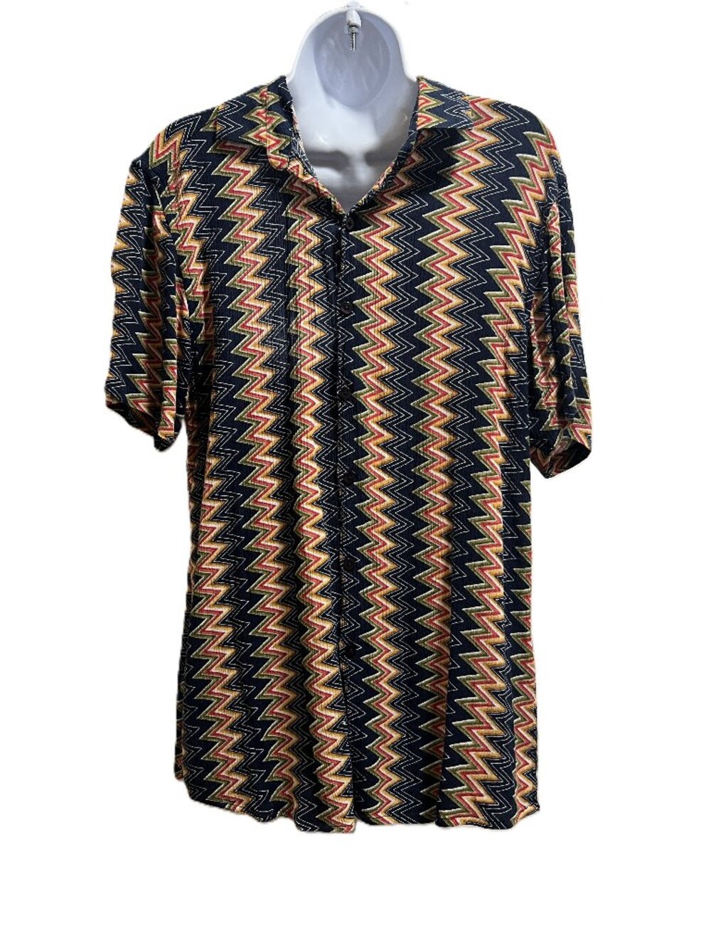 70s Retro Boho Resortwear Desigual. Chevron Short-sleeve Button-down Shirt Large